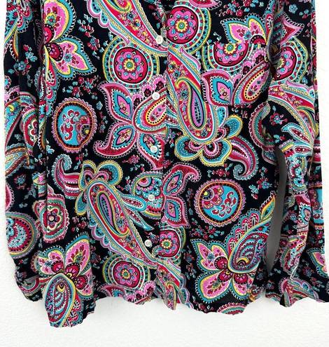 Vera Bradley  Women's 100% Cotton Parisian Paisley Button Shirt Top Black Size XL