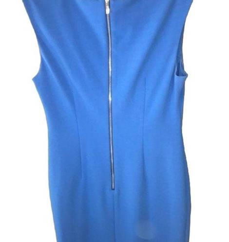 DKNY  Blue dress w asymmetrical neck and 19" accent metal zipper