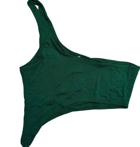 Naked Wardrobe  Kelly Green Smooth Side Asymmetrical Crop Top NW-T2619 XS New