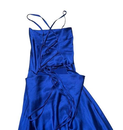 Danielle Bernstein  Blue Satin Lace Up Dress