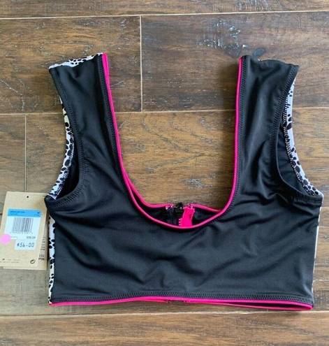 Nike Bikini Top Swimsuit Zipper Crop Party Dots Black White Hot Pink M $56 NEW