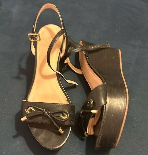 Kate Spade  ♠️ BLACK STRAPPY LEATHER PLATFORM WEDGE SANDAL WITH BOW 8M