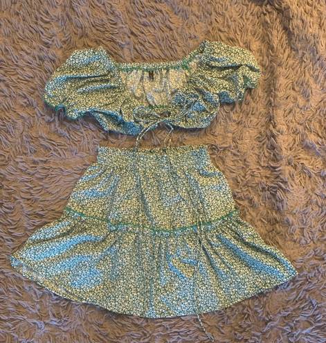 Zaful Sea Turtle Green Tiny Floral Print Tied Two Piece Dress sz S