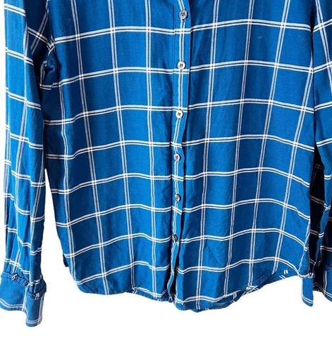 Draper James  Shirt Size 4 Blue Plaid Long Sleeve Button Up Cotton Rayon