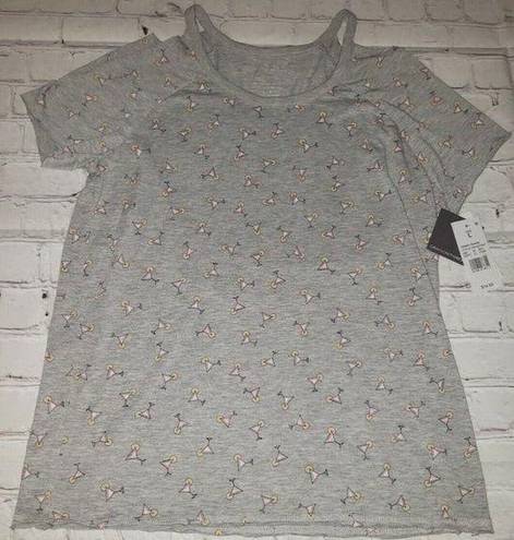 Grayson Threads MARTINI Glass Print T-Shirt Grey Cold Shoulder Cocktail  Sz Large