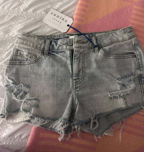 Low rise light wash jean shorts