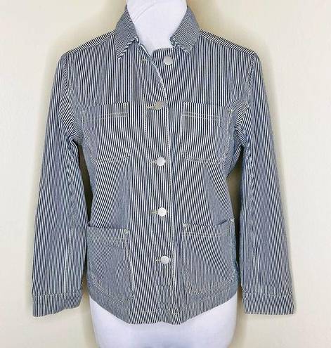 Crown & Ivy  Jean Jacket SMALL Blue Petite Striped Denim Button Front Woven Women