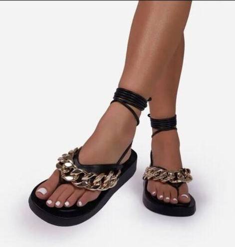 EGO  Platform Lace Up Sandals in Black and Gold Chain