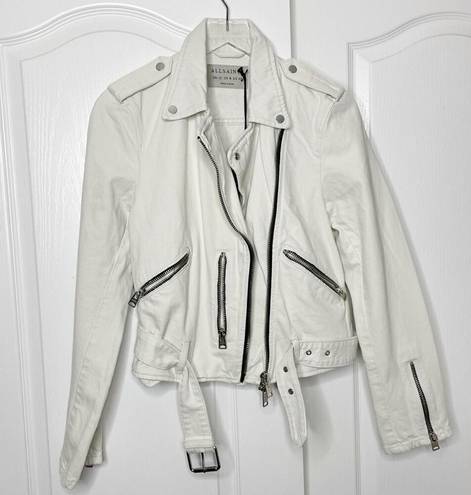 ALLSAINTS NWT  Balfern Denim Biker Jacket Size 8 US Stone White