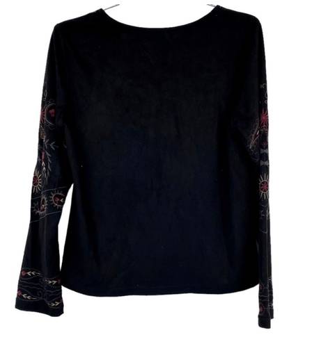 Monoreno Black Faux Suede Multicolor Embroidered Open Front Jacket