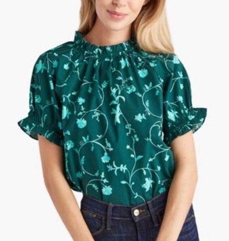 Hill House  The Kit Ruffle Puff Sleeve Top Green Botanical Blouse Womens Size M