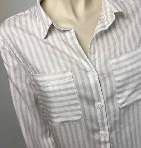 Beach Lunch Lounge‎ Tan and White Striped Button front Blouse