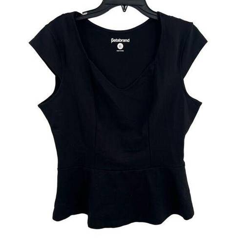 Betabrand  Black Cap Sleeve Peplum Knit Top Size XL