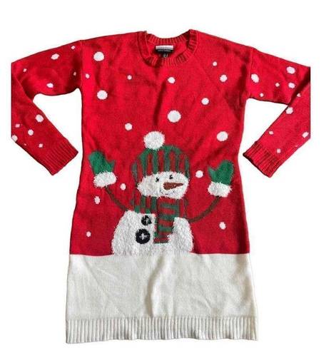 Allison Brittney  red Fuzzy Snowman Christmas Sweater tunic/ Dress