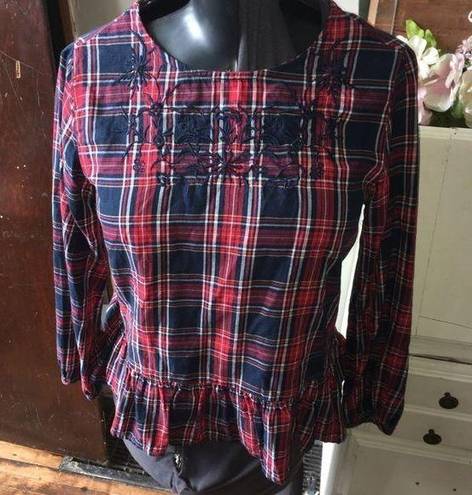 BeachLunchLounge  Tartan plaid embroidered blouse