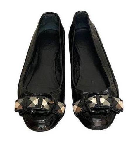 Burberry  Nova Black Patent Leather Plaid Buckle Ballet Flat