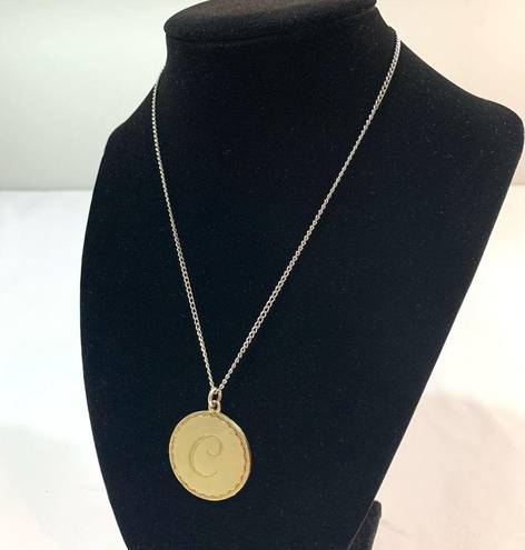 Anthropologie  Brushed Gold Initial Disk Necklace Letter C