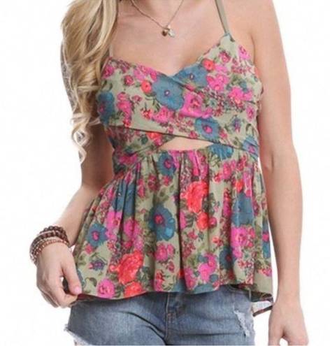 Free People  Some Like It Hot Tank Women’s Size Medium Floral Cutout Smocked