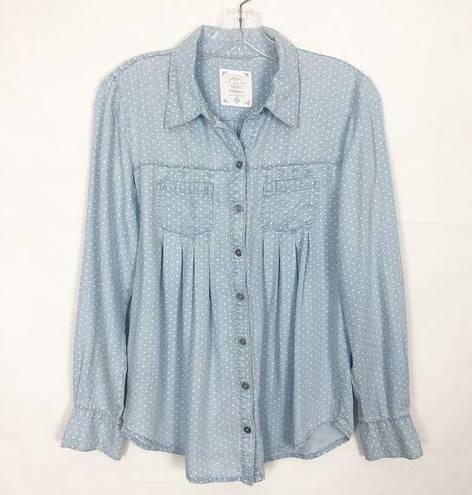 Style & Co . Polka Dot Blue Button Down Women's Shirt Size XS