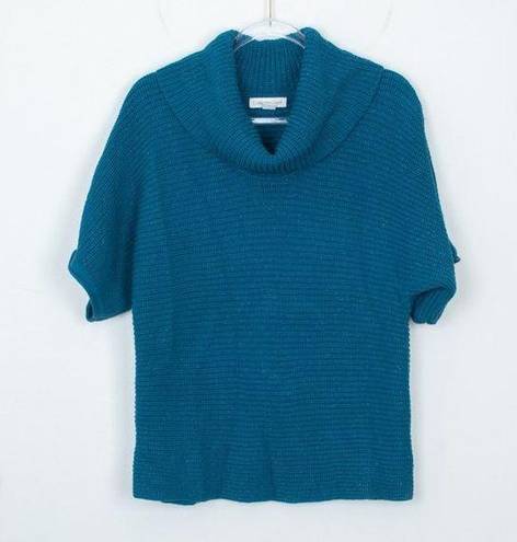 Coldwater Creek  Metallic Blue Short Sleeve Cowl Neck Sweater Size Medium