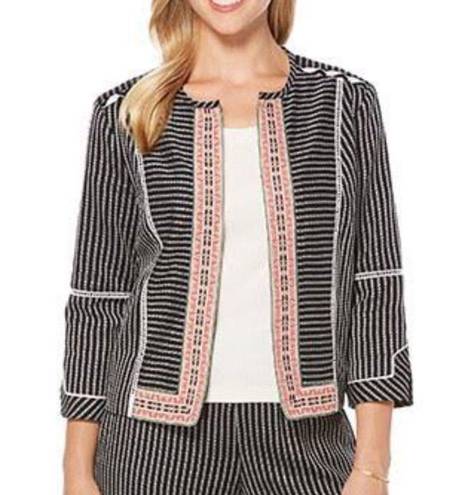 Rafaella  Mixed Prjnt Black White Pink Open Cropped Blazer Jacket PS