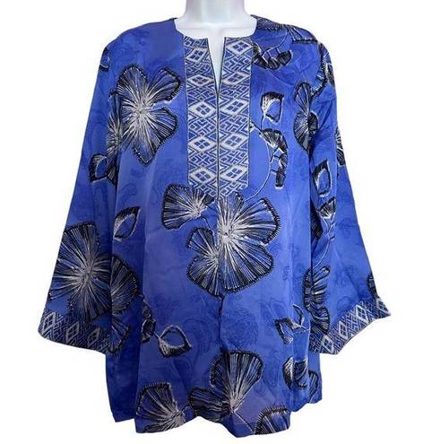 Oscar de la Renta Oscar‎ De La Renta for Neiman Marcus V neck floral print tunic blouse size M