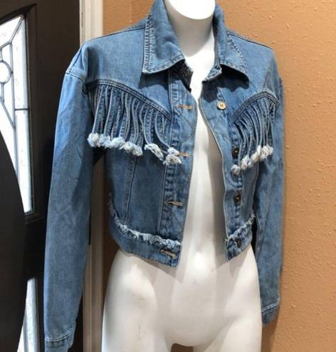 Wild Honey  blue denim fringe jacket