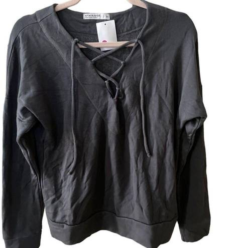 Stateside NEW REVOLVE  Lace-Up Dark Grey Sweatshirt Size M / Medium