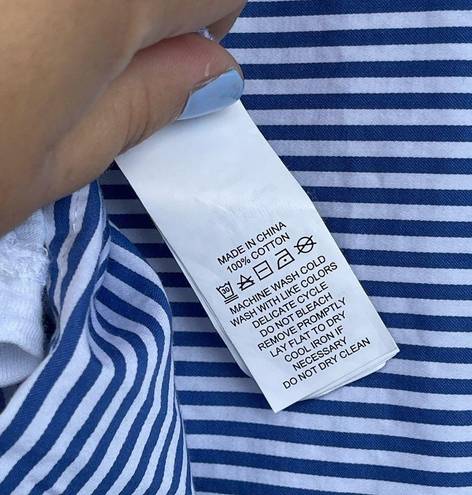 Kate Spade  Broome Street White Blue Striped Peplum Ruffle Tee medium