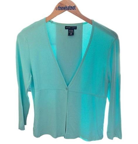 Krass&co Vintage NY& Cardigan Turquoise One Button Long Sleeves Women 90s/Y2K