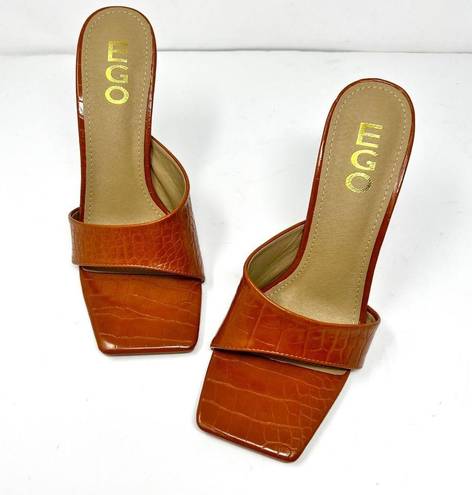 EGO  Luv Square Peep Toe Mules Heels Tan Croc Print UK 6 US 8