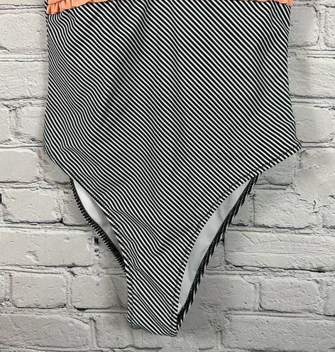 Beachsissi  One-Piece Swimsuit Peach Ruffled Black & White Stripes S (4-6) NWT