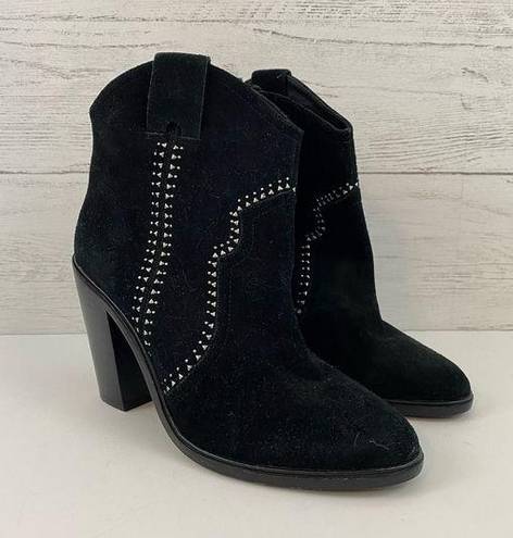 Joie  Monte Black Suede Studded Western Ankle Boots Size 7.5