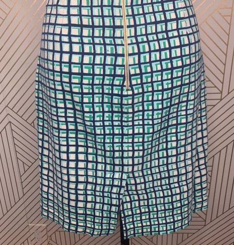 Kate Spade  Judy Check Print Pencil Skirt in Green & Navy Blue Size US 10