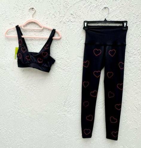 Beach Riot  black red heart set leggings and sports bra small