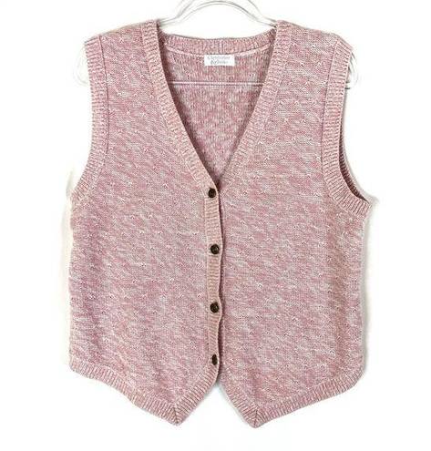 Talbots Christopher & Banks | Pink Knit Sweater Vest Button Front Soft Ramie Cotton XL