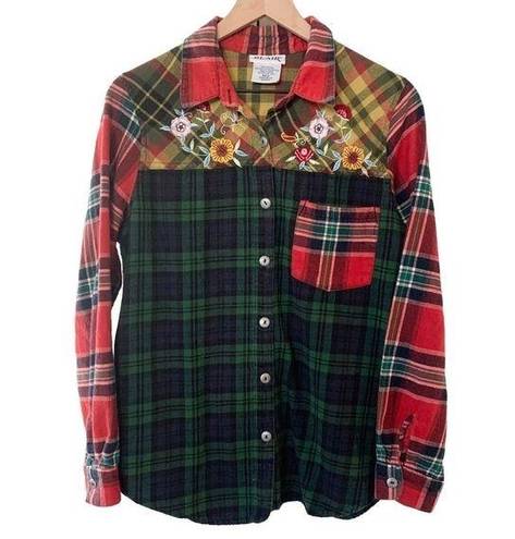 Blair WOMEN’S Vintage  mixed plaid embroidered flannel shirt