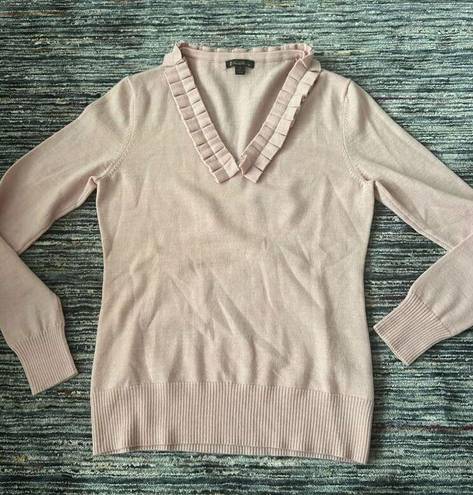 Brooks Brothers  pink/lavender Merino Wool ruffled V-Neck pullover sweater sz S