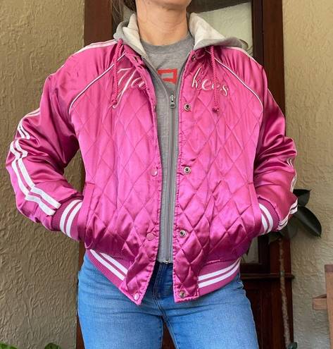 Vintage Yankees Bomber Jacket Pink Satin layered MLB New York Yankees Jacket Size L