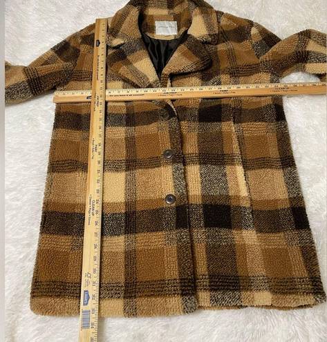 American Eagle  Outfitters Plaid Teddy Full Coat Oversize Brown Tan Lined Size L