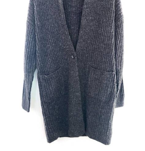 Uniqlo  100% Wool Longline Cardigan Sweater XS Ribbed Dark Heather Gray Oversized