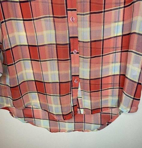 Hot & Delicious  Womens Sheer Button-Up Plaid Size Small