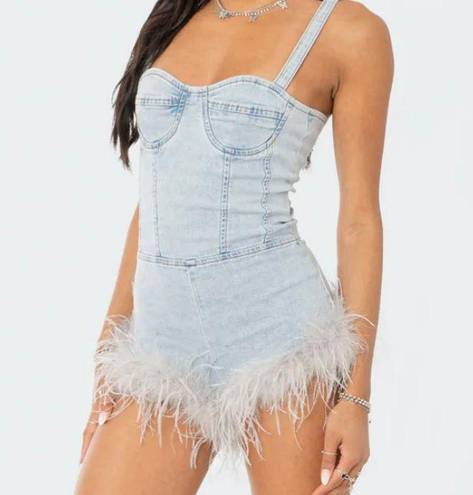 Edikted Fluffy Denim Romper