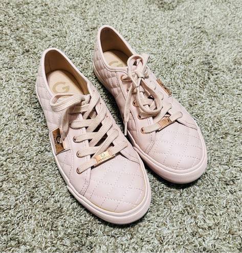 Guess G by  Pink Blush Lace Up Leather Quilted Sneakers Shoes Flats Size 9