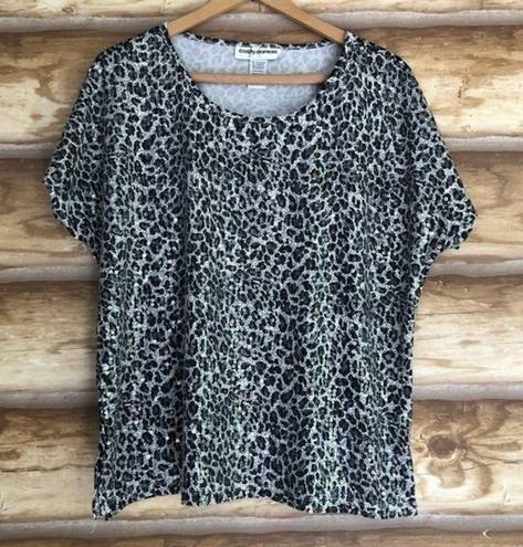 Cathy Daniels  iridescent sequin animal leopard print tee size large