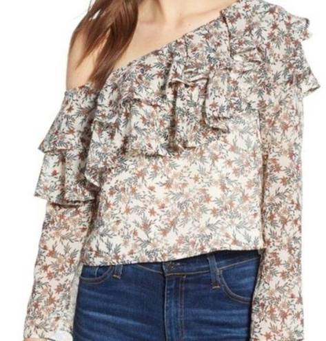 Rebecca Minkoff  one shoulder Mia floral ruffle blouse size Small