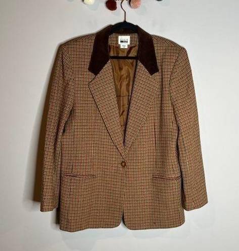 Houndstooth Vintage tan colorful  wool blend blazer