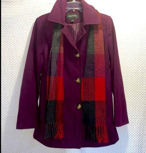 London Fog  Peacoat Style Deep Purple With A Removable Scarf Womens Small.