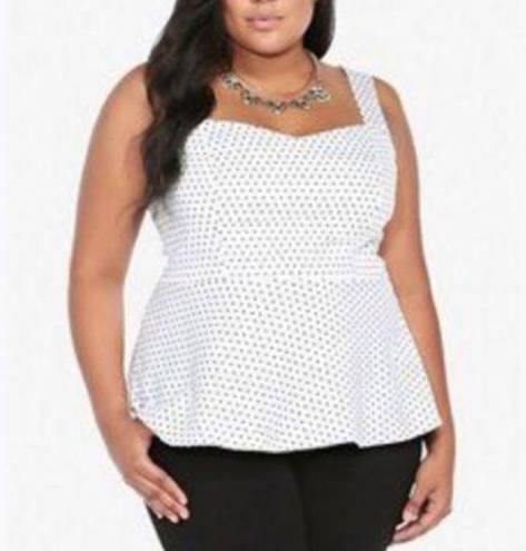 Torrid  Foil White Polka Dot Peplum Top Size 2x Retro Pin zip