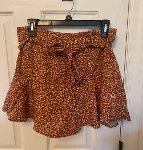 American Eagle Rust Leopard Belted Skirt